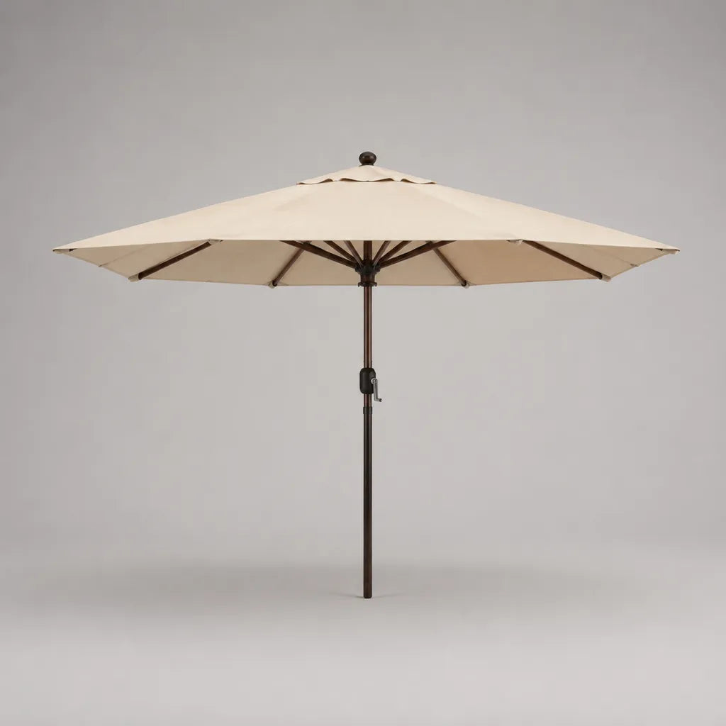 Parasol de jardin rond à manivelle en polyester beige avec mât en acier, Ø 300 × H 250 cm