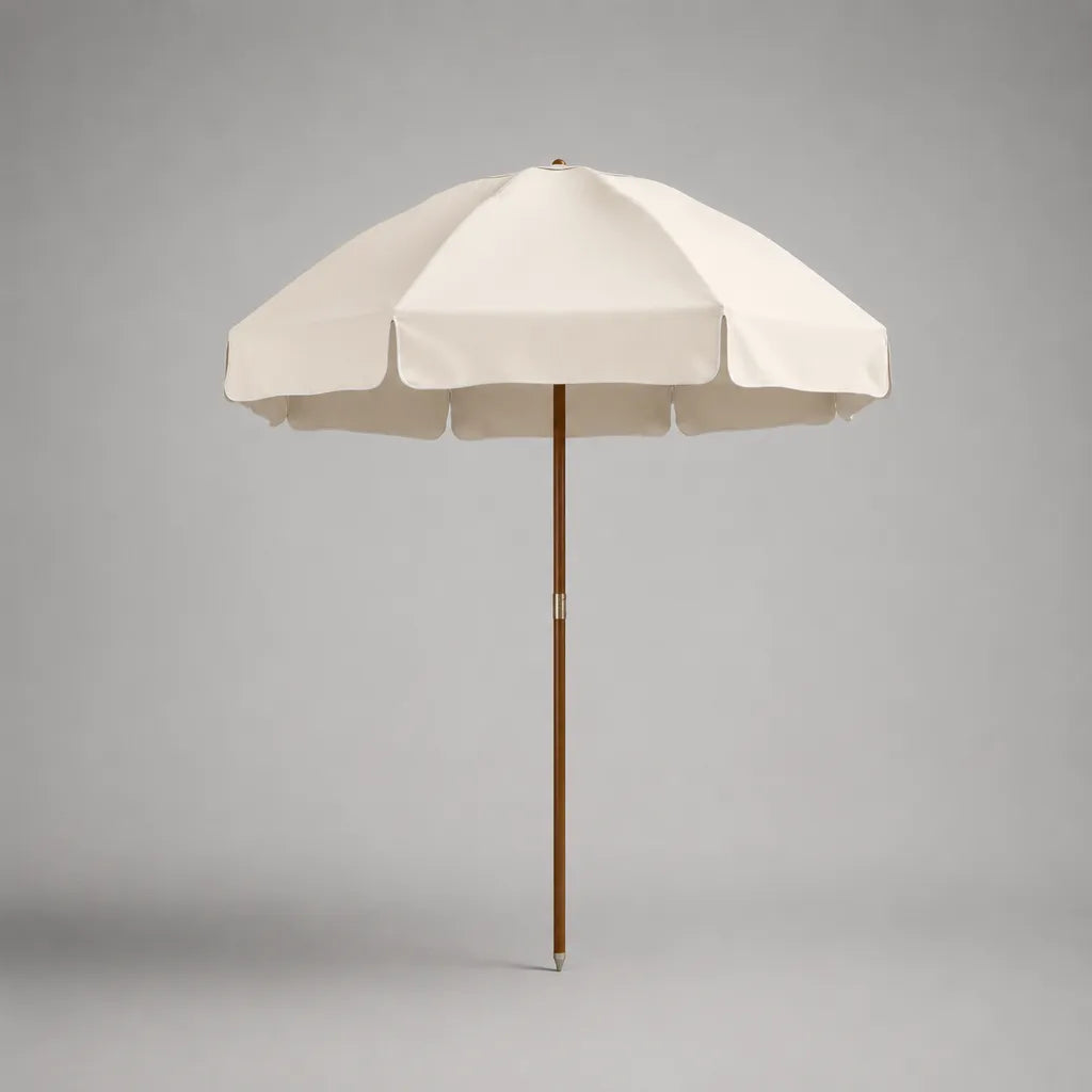 Parasol de plage octogonal en polyester écru avec mât en bois, Ø 180 × H 220 cm