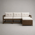 Canapé de jardin modulable 3 places avec méridienne droite en bois et tissu écru, marron foncé, 202 × 137 × 75 cm