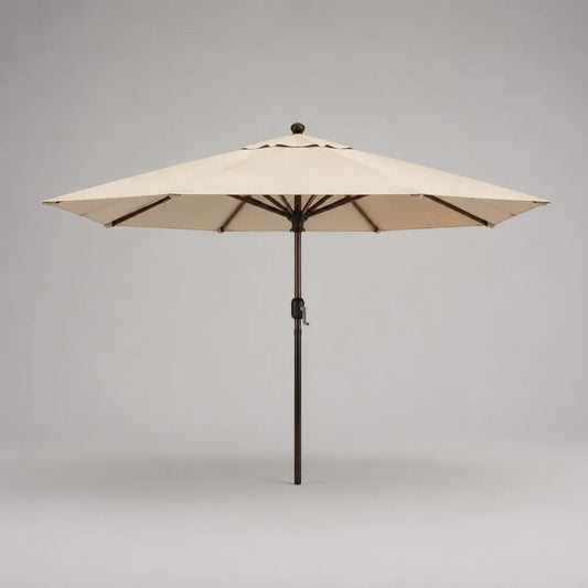 Parasol de jardin rond à manivelle en polyester beige avec mât en acier, Ø 300 × H 250 cm