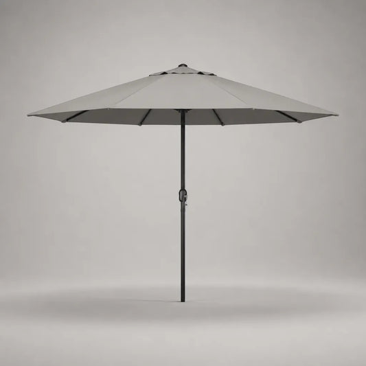 Parasol droit d’extérieur à manivelle en toile polyester grise et acier noir, octogonal, Ø 300 × H 250 cm