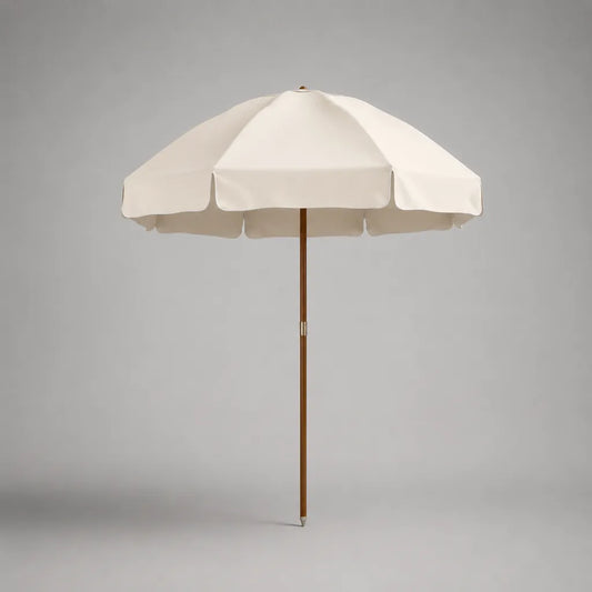 Parasol de plage octogonal en polyester écru avec mât en bois, Ø 180 × H 220 cm