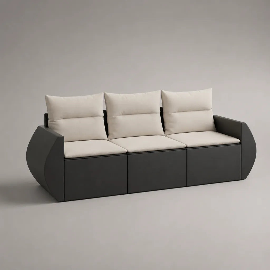 Canapé de jardin 3 places en aluminium avec coussins, anthracite et beige clair, 210 × 82 × 84 cm